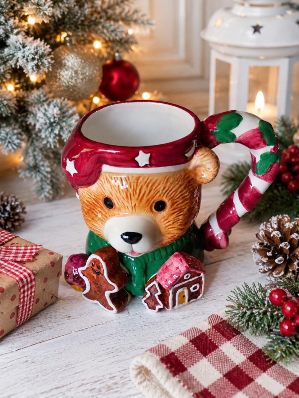 Festive Bear Christmas Mug in Red and Green 🎁 Free Gift with Purchase - Picture 4 of 4